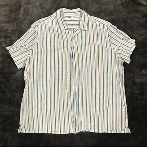 Sonoma Goods For Life Linen Blend Short Sleeve Button Down Striped Shirt - XXL